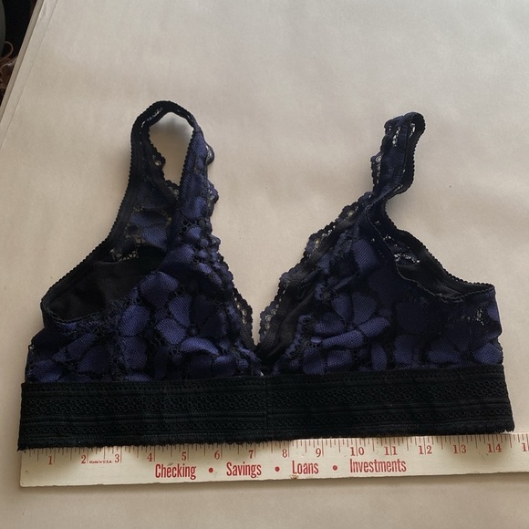Aerie Lace Bralette Womens L Purple/Black unlined pull over Deep V Dark Romantic - Picture 7 of 8